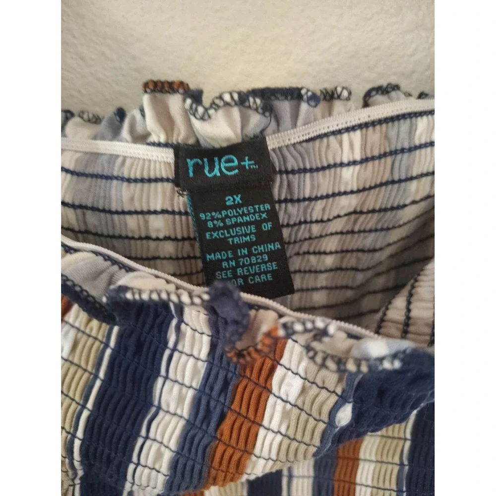 Rue21 Rue 2X Striped Jumpsuit Smocked‎ Off Shoulder Wide Leg Multi Color